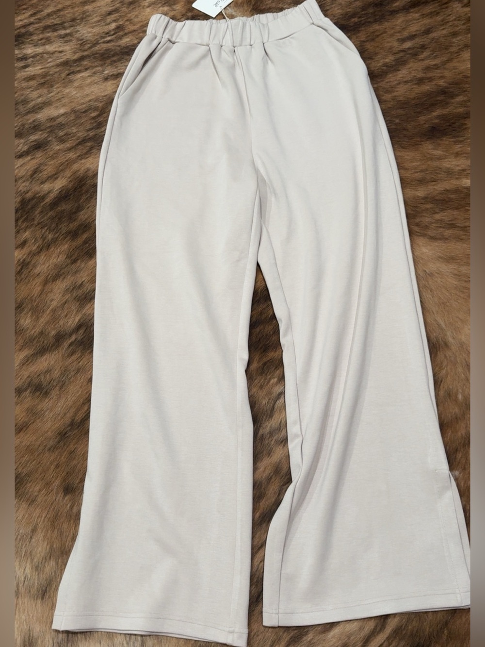 Wide Leg Elastic Waist Pants in Light Beige